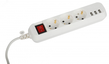 Удлинитель электрический U-3es-5m-USB c заземлением с выключателем 3 розетки + 3xUSBA 5м 10А