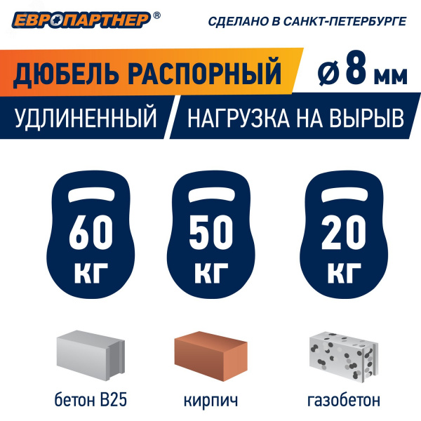 Дюбель распорный 8х65 нейлон (20 шт)
