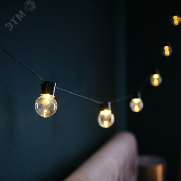 Гирлянда-лофт светодиодная 5 м, черный ПВХ, 20 LED, теплое белое свечение