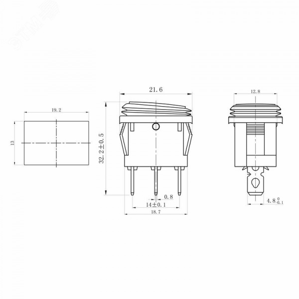 Выключатель клавишный 250V 6А (3с) ON-OFF красный с подсветкой Mini влагозащита