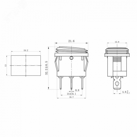 Выключатель клавишный 250V 6А (3с) ON-OFF красный с подсветкой Mini влагозащита