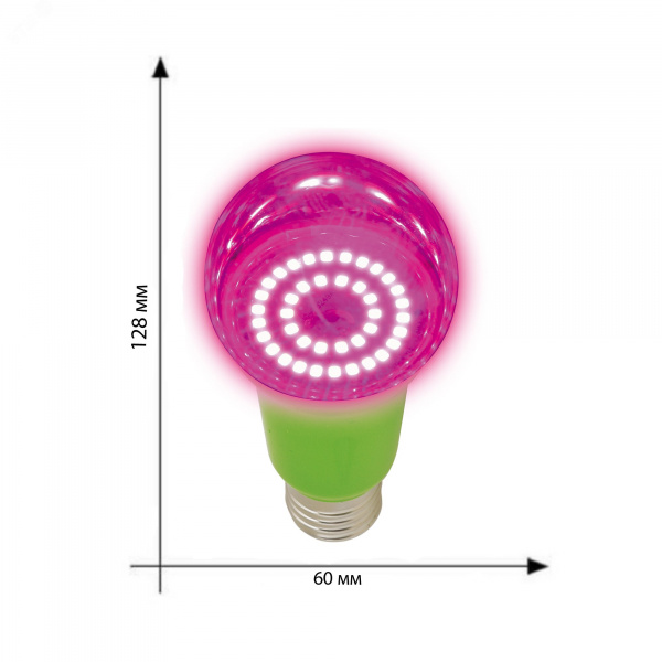Лампа светодиодная для растений. LED-A60-15W/SPSB/E27/CL PLP30GR Форма A, прозрачная. Спектр для рассады и цветения. Картон. ТМ