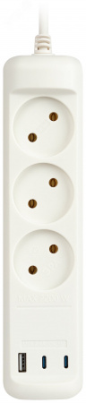 Удлинитель электрический U-3-3m-USB-W 3 розетки + 3xUSB A+C 3м 10А белый