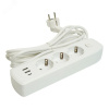 Удлинитель 3-местный c/з 3x1 мм2 3 м 250В 10А 2USB+1Type-C 2.4А Home белый