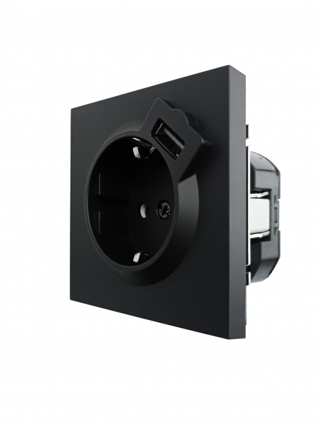 ZIMA Розетка с заземлением (16 А) + USB ,механизм, черный бархат Lezard 704-4288-181
