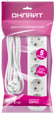 Удлинитель бытовой OPE-S-05-500-E-3x1 с заземлением 5 розеток  5м ПВС 3х1 3500Вт