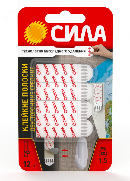 Полоски клейкие 12 шт, до 1,5 кг белые SDSS-M-W12 СИЛА