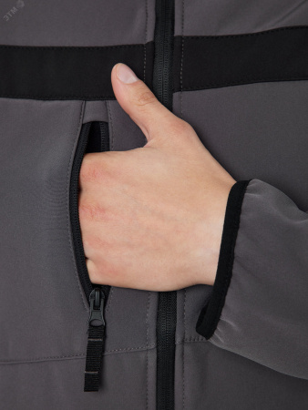 Куртка демисезонная LULEA2 из материала Softshell, серо-чёрная, размер S