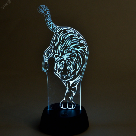 Светильник декоративный ULI-M506 RGB/3AA TIGER/BLACK с эффектом 3D Тигр на батарейках 3AA (не в/к) 1 светодиод RGB свет