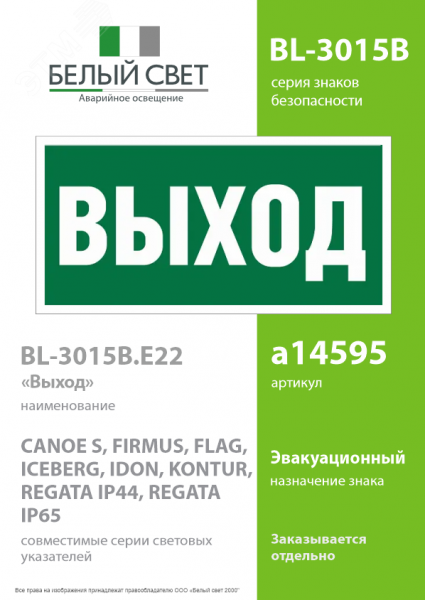 Знак безопасности BL-3015B.E22''Выход''