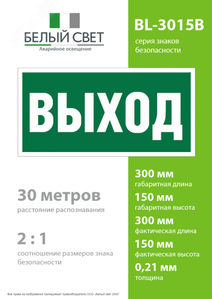 Знак безопасности BL-3015B.E22''Выход''