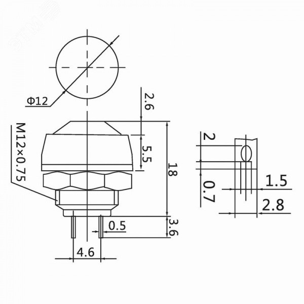 Выключатель-кнопка 250V 1А (2с) OFF-(ON) Б/Фикс красная Micro