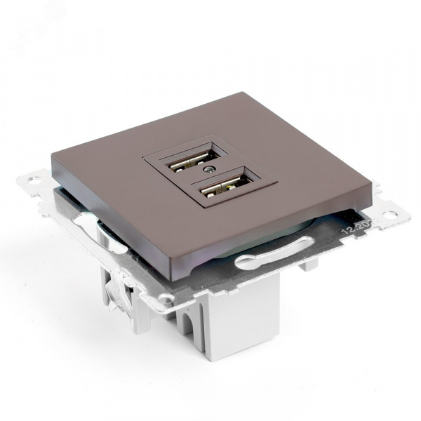 Розетка двухместная USB (механизм), 250В, 2,1А, серия Катрин, шоколад Stekker