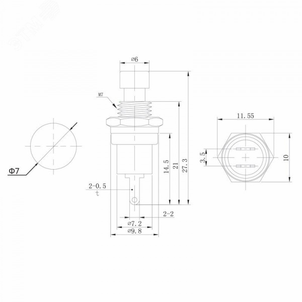 Выключатель-кнопка металл 220V 2А (2с) (ON)-OFF 7.2 красная Micro