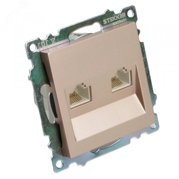 Розетка компьютерная 2-местная RJ-45 (механизм) серия Катрин шампань STEKKER