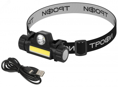 Фонарь налобный светодиодный Трофи GA-101 аккумуляторный 3 Вт COB + 3 Вт LED 2 режима магнит