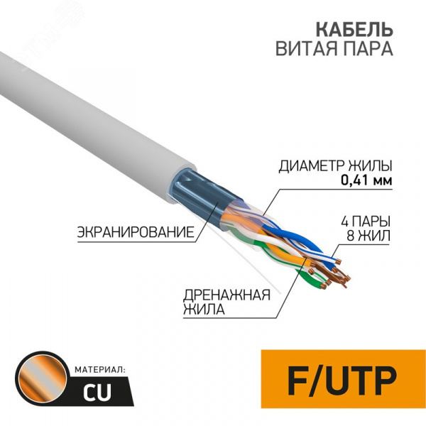 Витая пара Light F/UTP CAT5 4PR 26AWG PVC IN, серый, 305 м