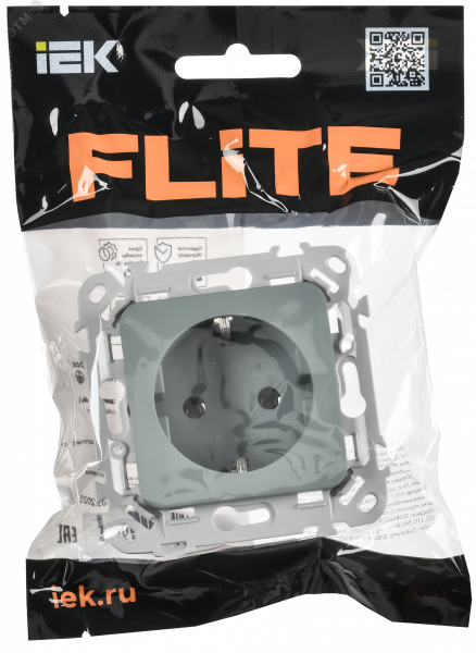 FLITE Розетка с заземлением без защитных шторок безвинтовое крепление 16А РС11-1-ФлС серый IEK