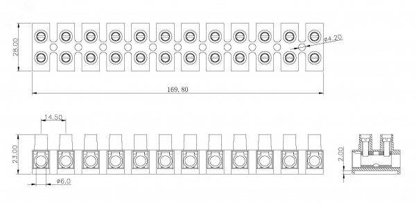 Колодка клеммная, 0.5-4,0 мм?, полипропилен, 450 V, 32 А, 2х рядная, белый