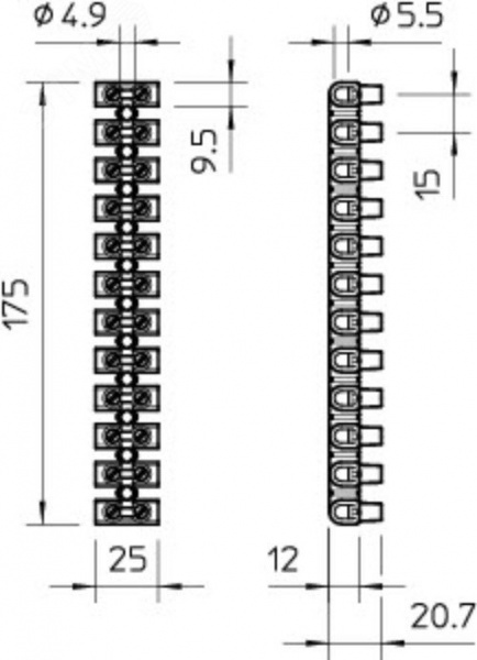Колодка клеммная, 0.5-4,0 мм?, полипропилен, 450 V, 32 А, 2х рядная, белый