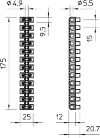 Колодка клеммная, 0.5-4,0 мм?, полипропилен, 450 V, 32 А, 2х рядная, белый