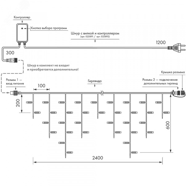 Гирлянда светодиодная декоративная ARD-EDGE-CLASSIC-2400x600-CLEAR-88LED-LIVE RGB 230V, 6W ARDCL, IP65
