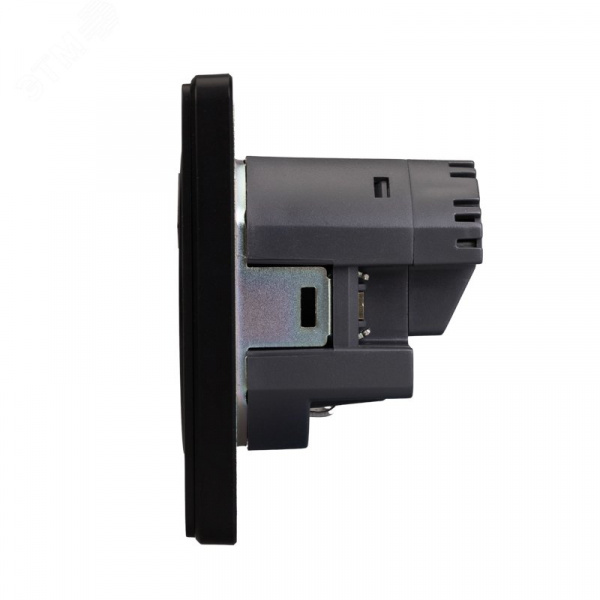 Розетка ROUND одинарная с/з скрытой установки з/ш 16А с USB A+C быстрой зарядки 5В/3А механизм оникс