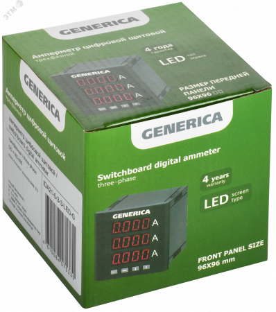 Амперметр цифровой щитовой трехфазный DO RS-485 96х96 мм LED GENERICA