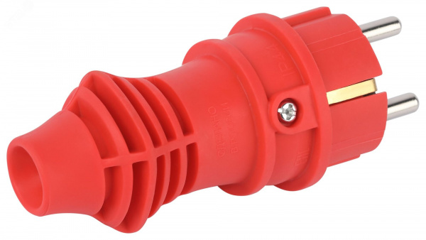 Вилка каучуковая прямая c заземлением 16А IP44 красная VX13-R-IP44