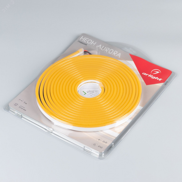 Лента герметичная AURORA-PS-A120-12x6mm 24V Amber 10 W/m, IP65, 2835, 5m, силикон