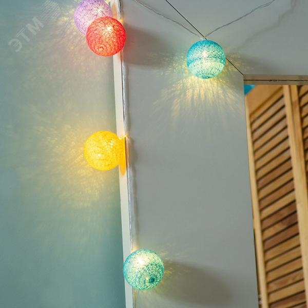 Фонарики тайские фейерверк 1,5 м, прозрачный ПВХ, 10 LED, теплый белый, питание 2 х АА батарейки не в комплекте
