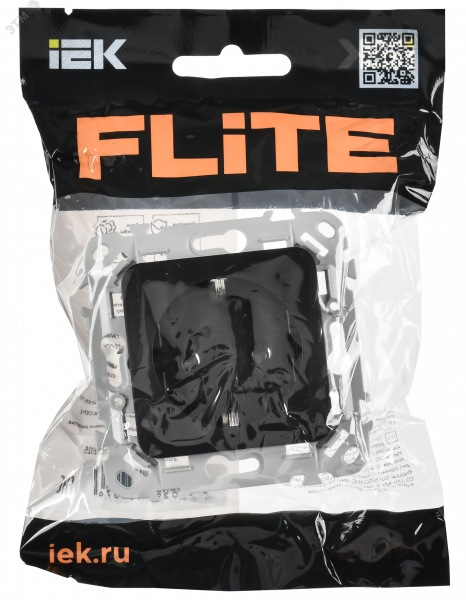 FLITE Розетка с заземлением без защитных шторок безвинтовое крепление 16А РС11-1-ФлЧ черный IEK