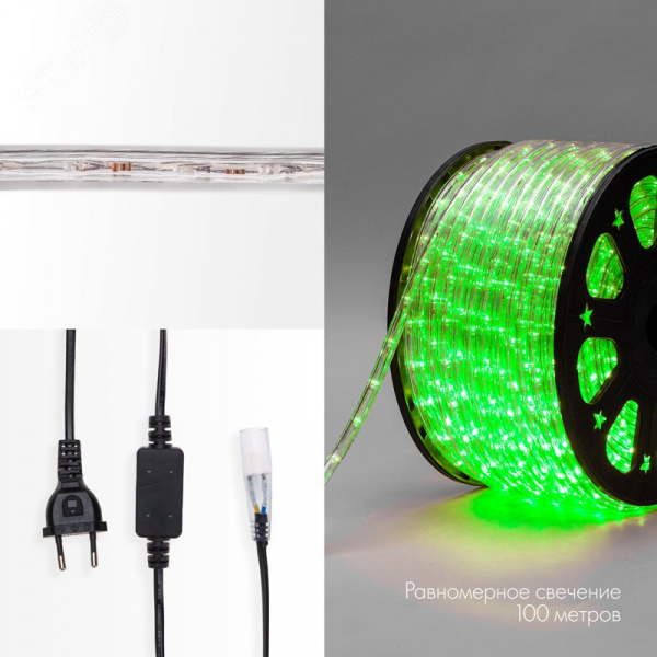 Дюралайт LED, постоянное свечение 2W - зеленый Эконом 24 LED/м, 100 м