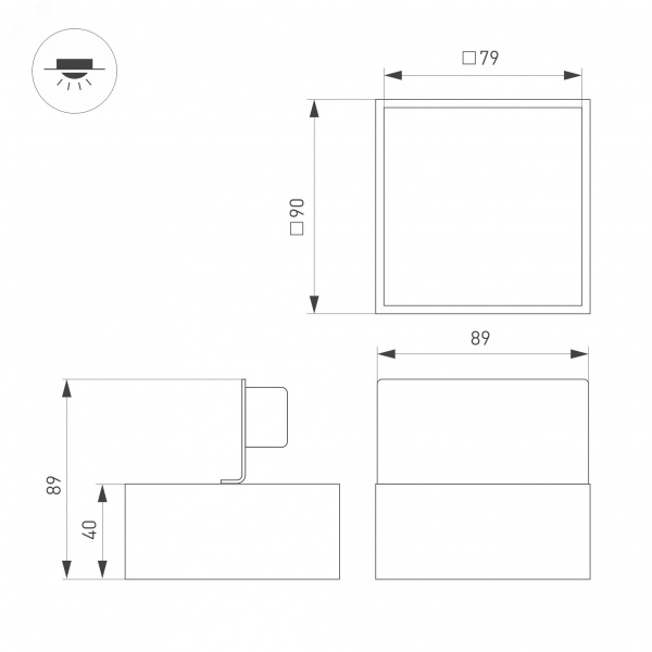 Светильник DL-GRIGLIATO-S90x90-12W Warm3000 BK 90 deg 230 IP40 металл 5 лет