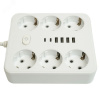 Удлинитель 6-местный c/з 3x1 мм2 1.8м 250В 10А 4USB+2Type-C 2.4А Home plus белый
