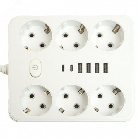Удлинитель 6-местный c/з 3x1 мм2 1.8м 250В 10А 4USB+2Type-C 2.4А Home plus белый