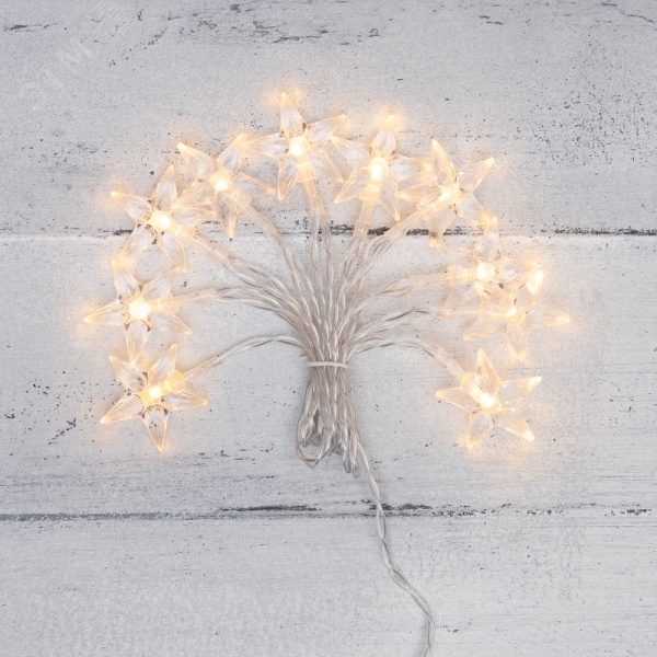 Гирлянда светодиодная Звездочки 1,5 м, 10 LED, прозрачный ПВХ, свечение теплый белый, 2 х АА батарейки не в комплекте