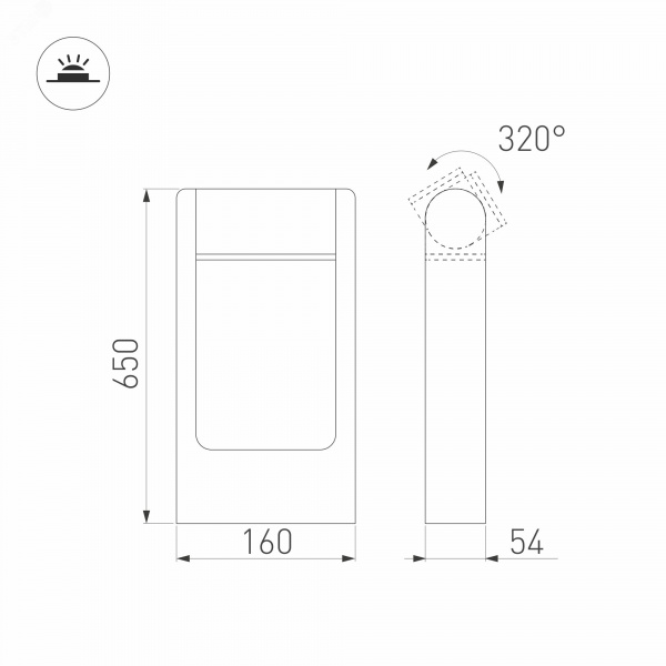 Светильник LGD-PATH-FRAME-ROTARY-H650-6W Warm3000 (GR, 111 deg, 230 В) (ARL, IP65 Металл, 3 года)