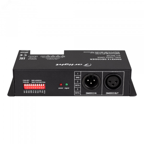Декодер ARL-7022-DMX 12-24V, 4x8 A, DMX512, XLR3 ARL, IP20, металл, 2 года