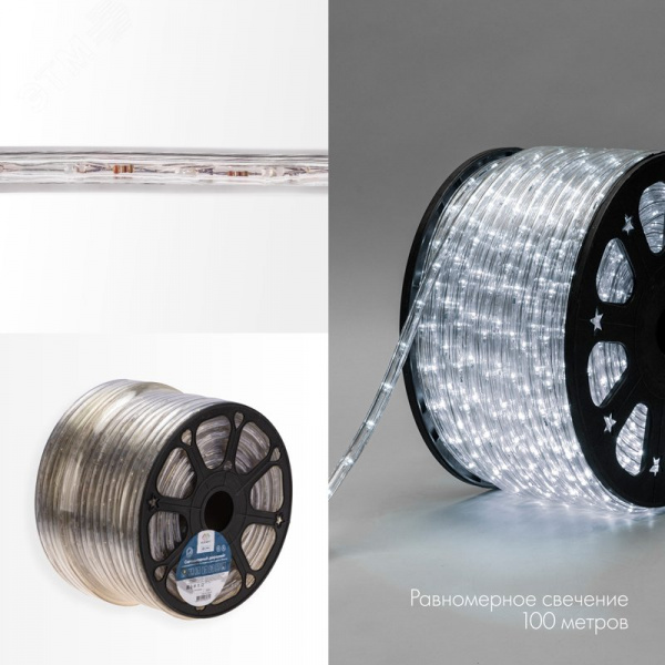 Дюралайт LED, свечение с динамикой 3W - белый Эконом 24 LED/м, 100 м