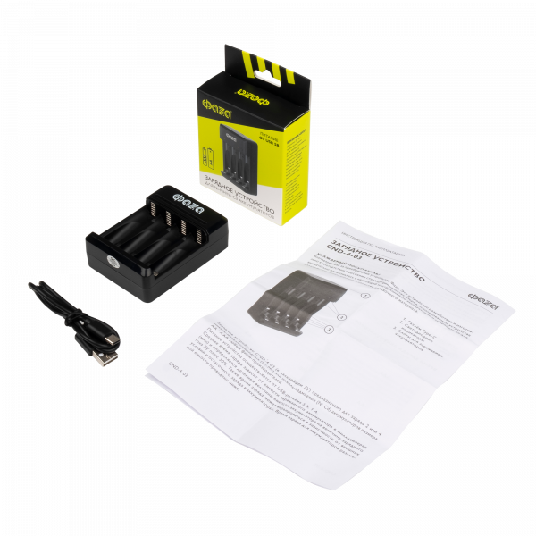 Зарядное устройство для аккумуляторов АА/ААА питание от USB с кабелем CND-4-03 ФАZА