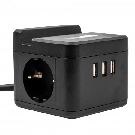 Удлинитель Standard с заземлением шнур 1,5м 2 гнезда 3 USB 16А держатель для телефона черный ТМ S-GCD2-1,5SBUH BLACK
