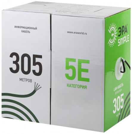 Кабель витая пара U/UTP 2x2x24 AWG Cat5e CCA PVC 305м ЭРА SIMPLE UL-2-PVC-A