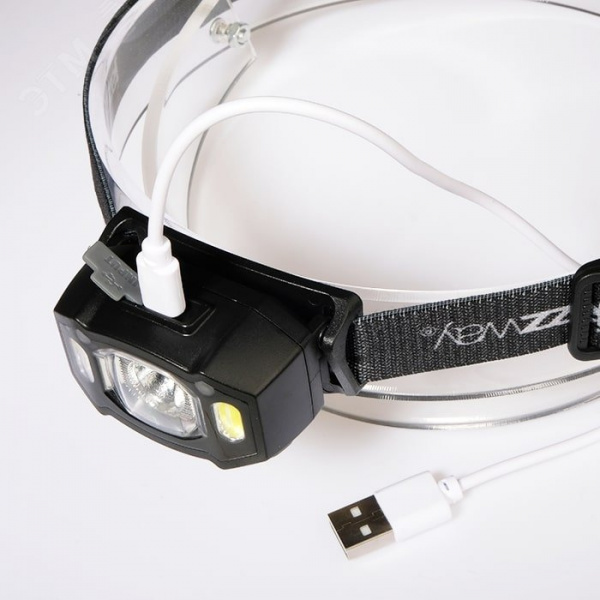 Фонарь налобный 5Вт LED + 2 x RED SMD ABS-пластик нейлон 5 режимов работы управление жестами дальность до 65м заряд microUSB в комплекте IP54