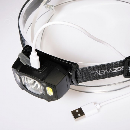 Фонарь налобный 5Вт LED + 2 x RED SMD ABS-пластик нейлон 5 режимов работы управление жестами дальность до 65м заряд microUSB в комплекте IP54