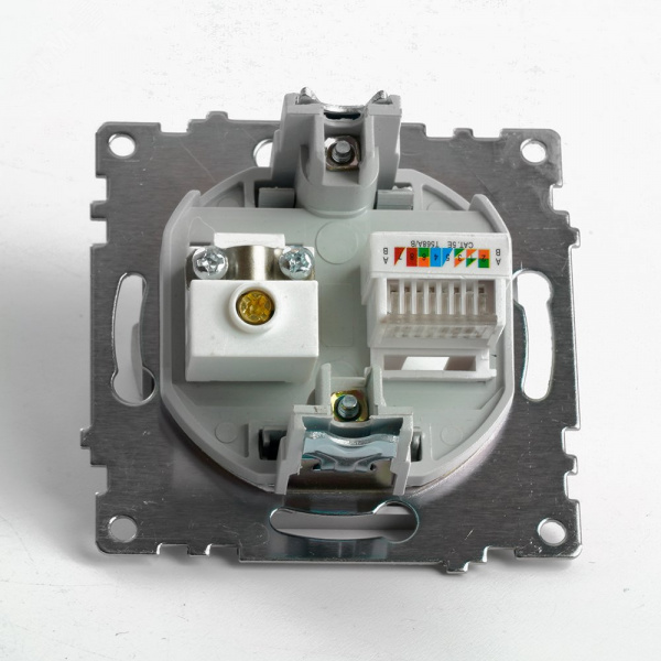 Розетка TV + компьютерная RJ-45 (механизм) серия Катрин серебро STEKKER