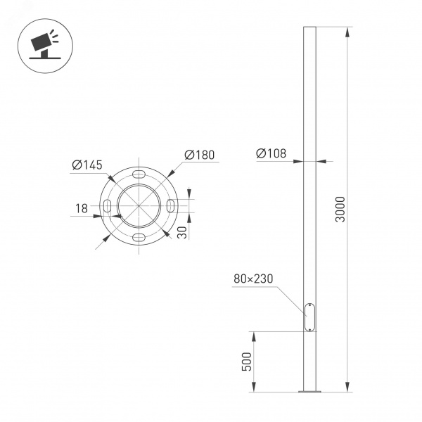 Опора освещения фланцевая OXOR-OT1-D108-L3000 BK ARL, сталь