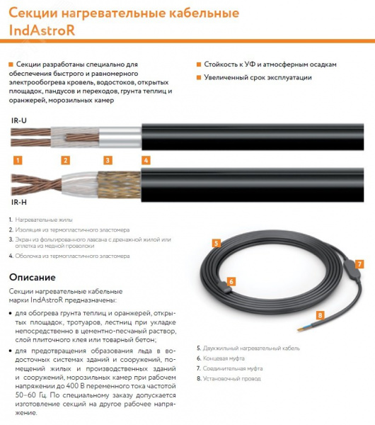 Секция нагревательная кабельная 10IR-U-2-01-1900-040