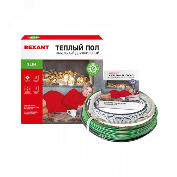 Теплый пол Slim RNB -21-370 (370Вт/21м/ S обогрева, м2: 1,8-2,5) (двухжильный), REXANT