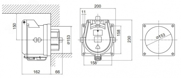 Розетка панельная PSS IP67 400А 3P+E+N 690В